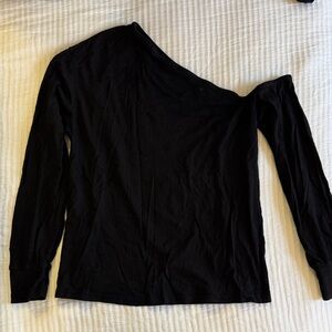 Monrow Black One-Shoulder Long Sleeve Top